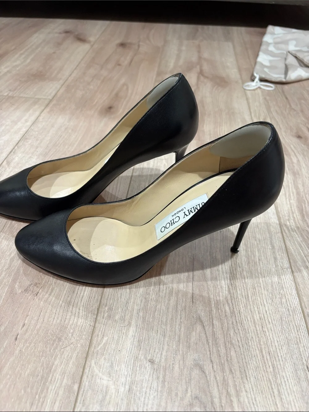 Jimmy Choo Black Leather Round-Toe Pumps